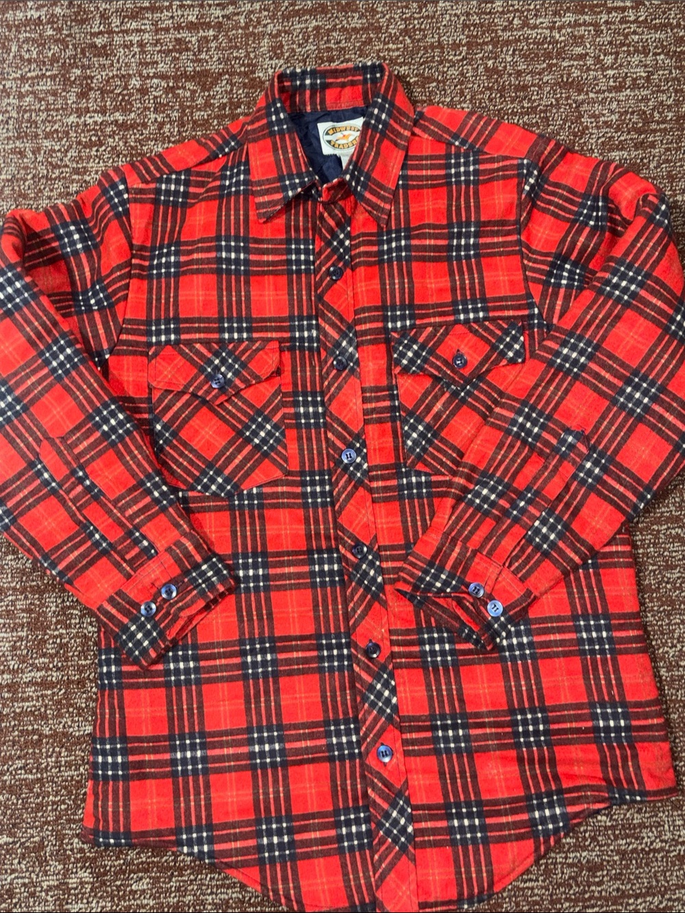 Vintage Midwest traders quilted flannel jacket button down red plaid insulated S